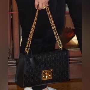 Gucci Black Shoulder Bag with Gold Chain